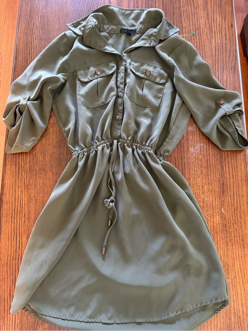 BeBop Olive Green Drawstring Shirtwaist Mini Dress